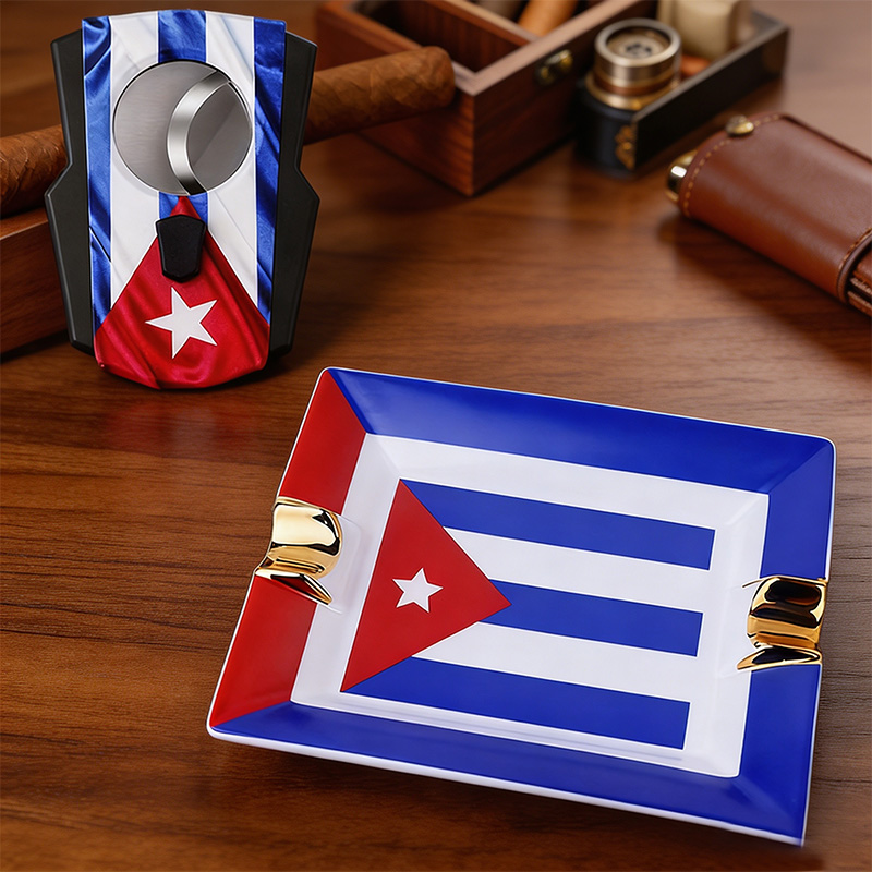Cigar Cutter Set - طقم سيجار مع علم كوبا، قاطع