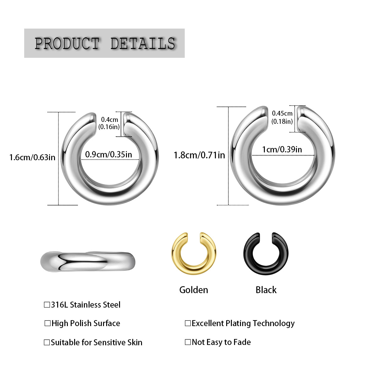 1 قطعة مبالغ فيها c-شكل غير ثق - مراجعة Men'S Accessories Rings وسعره